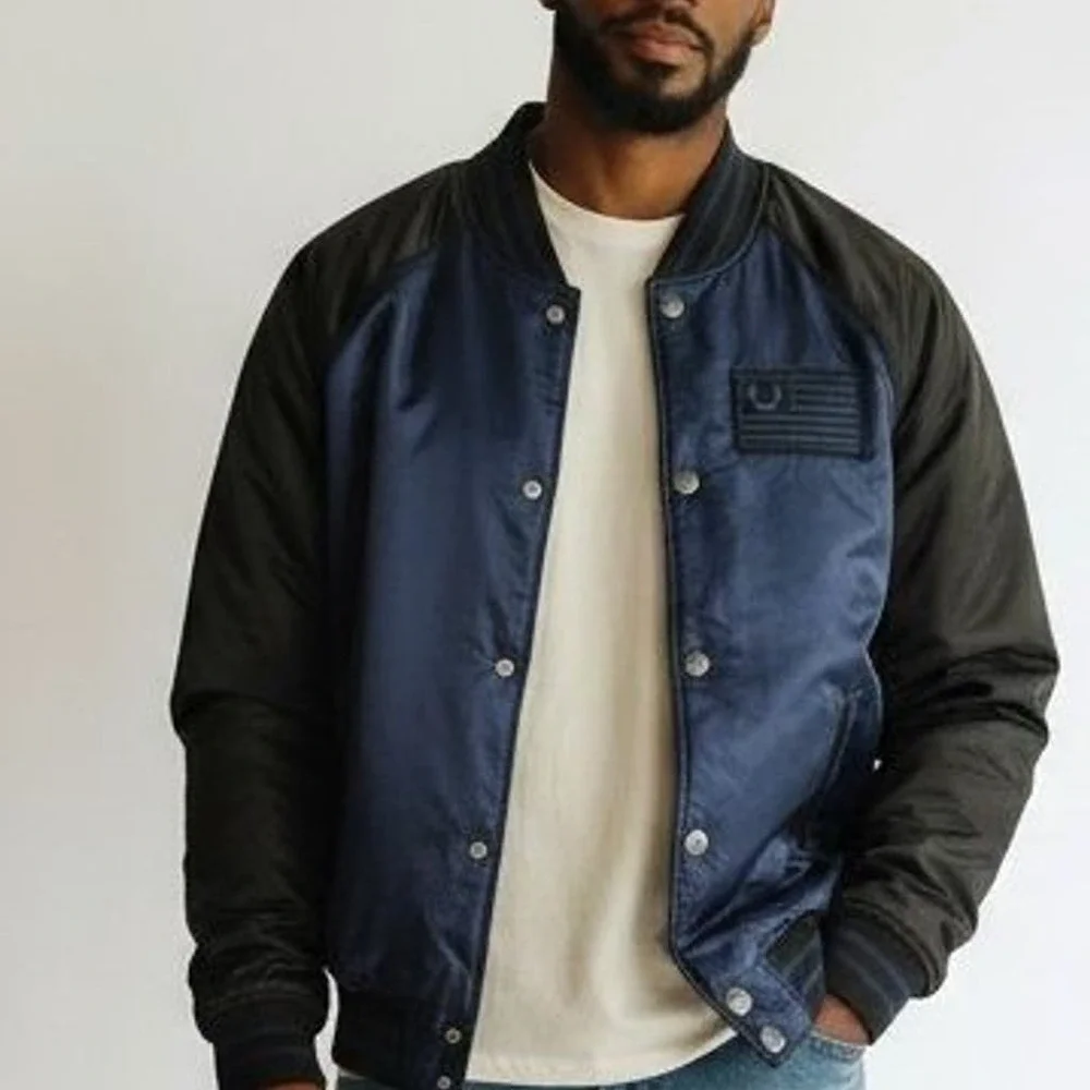 True Religion Nylon Bomber Jacket Blue Black Size S